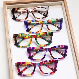 5-Piece Classic Striped Anti-Blue Light Reading Glasses Rectangular Frames With Durable Lenses Unique Spring Hinge Design Fits Various Face Shapes Stylish And Versatile Accessory For Everyday Wear