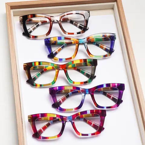 5-Piece Classic Striped Anti-Blue Light Reading Glasses Rectangular Frames With Durable Lenses Unique Spring Hinge Design Fits Various Face Shapes Stylish And Versatile Accessory For Everyday Wear