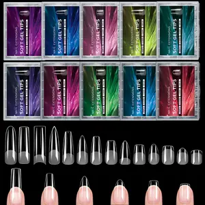 240Pcs Luxury False Nail Tips Soft Gel Fingertip Semi-Matte Capsules Almond French Coffin Stiletto Oval Square Front Edge Thicker Back Edge Thin Full Cover Artificial Fake Nails Extension For Women Girls DIY Extensions Nail Supplies
