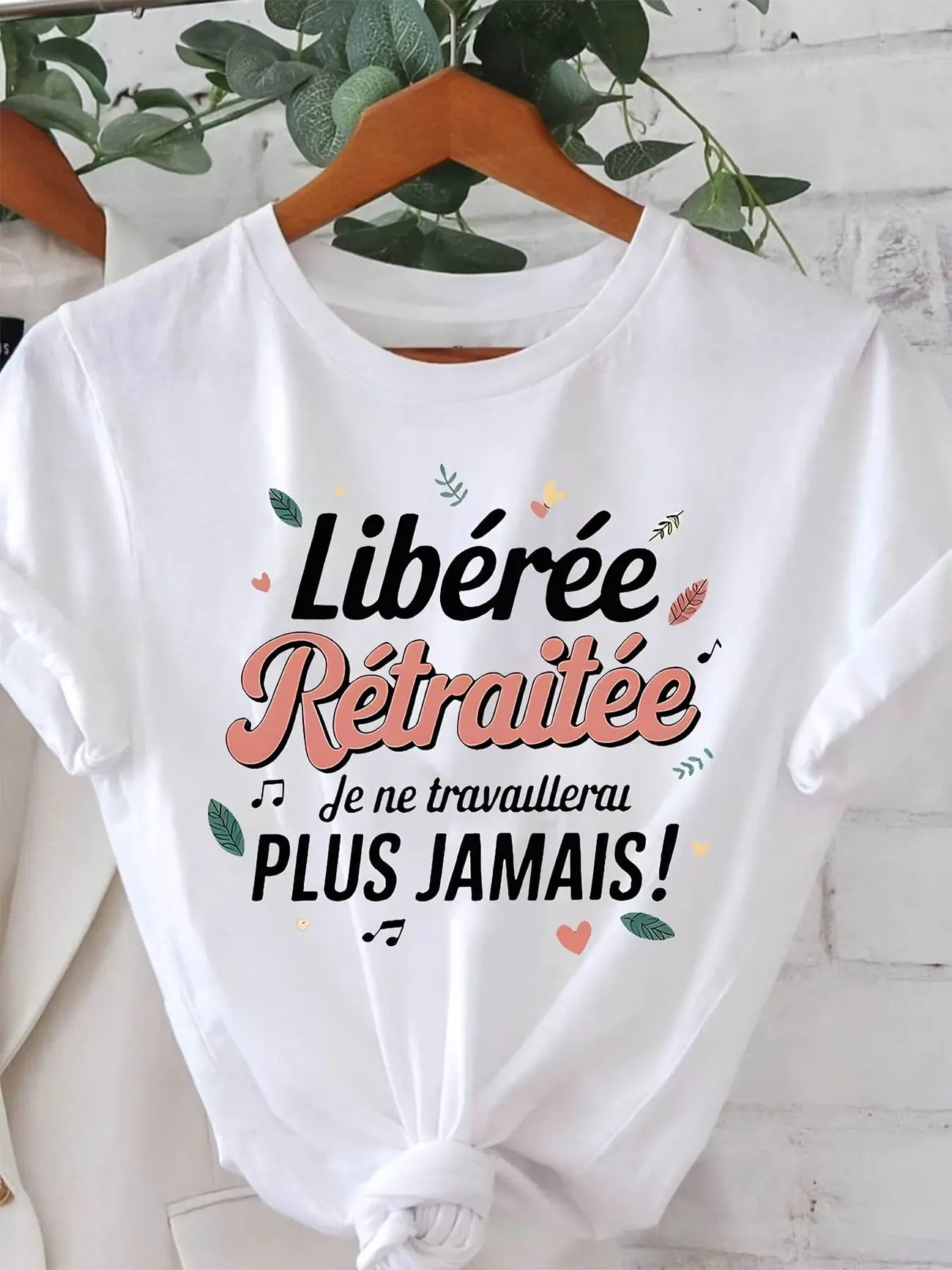 Women's Plus Size Comfortable Round Neck Short Sleeve T-Shirt - Liberated Retired I Will NEVER Work AGAIN Letter Print, Everyday Casual Garment for Spring & Summer, Soft Fabric Women's Top, Tee
