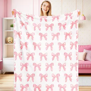 Jarthenaamcs Pink Bow Soft Blanket Watercolor Bowknot Throw Blanket Adorable Coquette Comfortable Flannel Blanket For Home Bed Sofa Couch Chair, 50 X 60 Inches