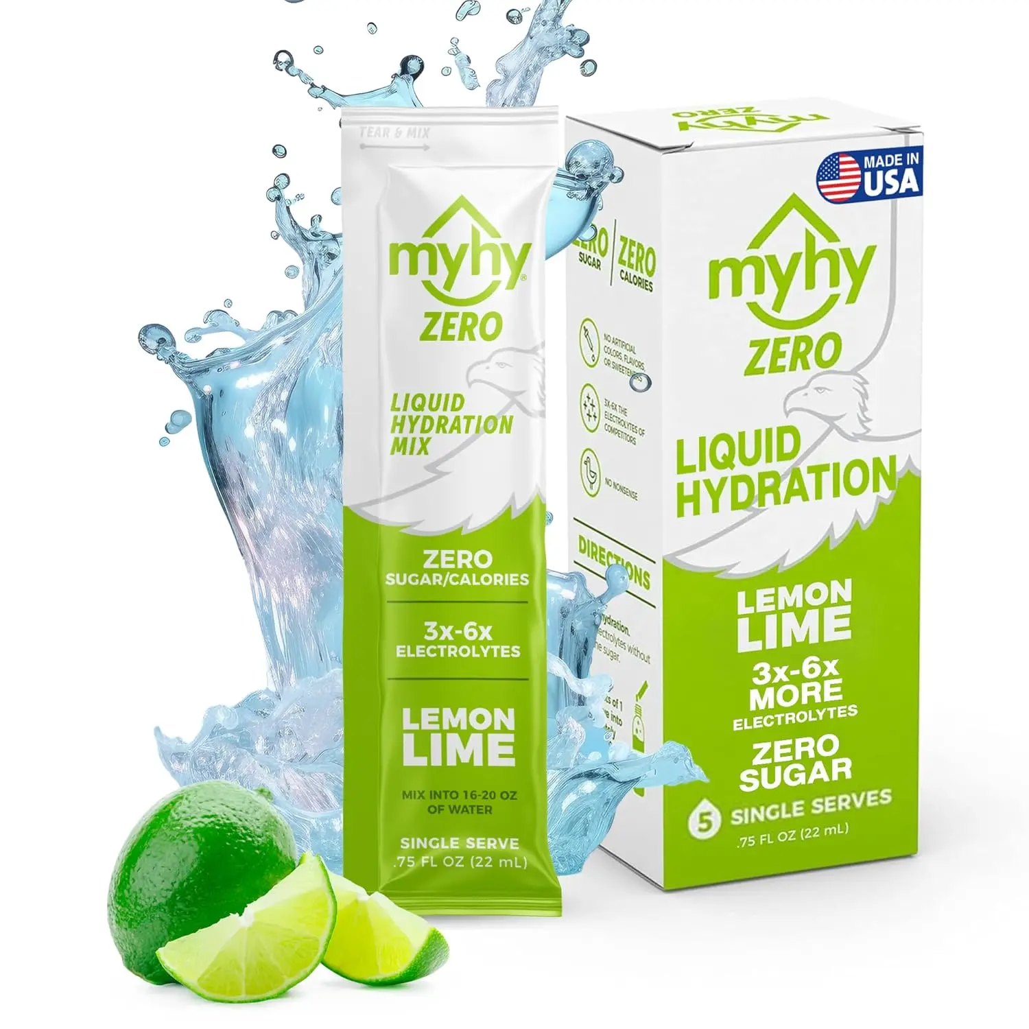 MyHy ZERO Liquid Hydration Packets - Single Serve, Lemon Lime, 5 Count | Electrolyte Drink Mix, Liquid Hydration Packets for Pregnancy Hydration, Travel, Fitness, Bachelor and Bachelorette Party