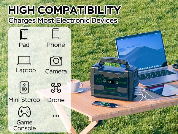 MARBERO 155Wh Portable Power Station with 2 x 100W AC Outlets(150W Surge) 7 Output Ports Built-in Flashlight for Camping Power Outage Outdoor Emergency