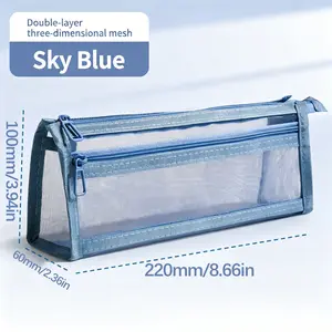 Transparent Mesh Pencil Case for Students, Exam-Ready Stationery Bag, Kids' Dual-Layer Large Capacity Pen Holder, School Supplies Organizer