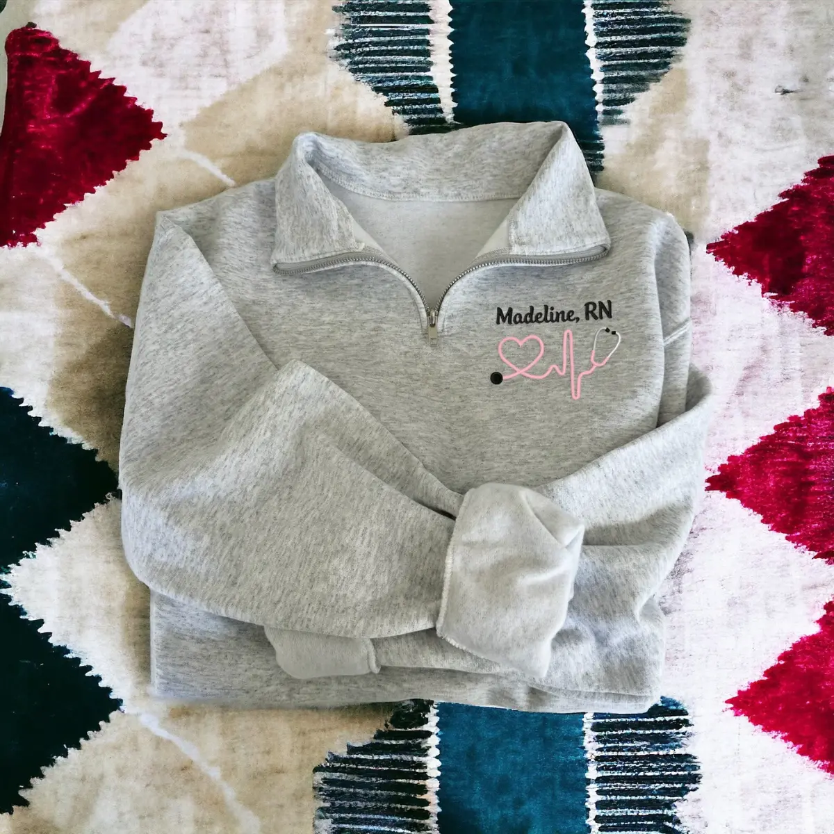 [Ship Us]Custom RN Nurse Quarter Zip Pullover, Personalized Registered Nurse Sweatshirt with Name and Stethoscope Embroidery, RN Gift for Women, Nursing Graduation Gift, Nurse Apparel