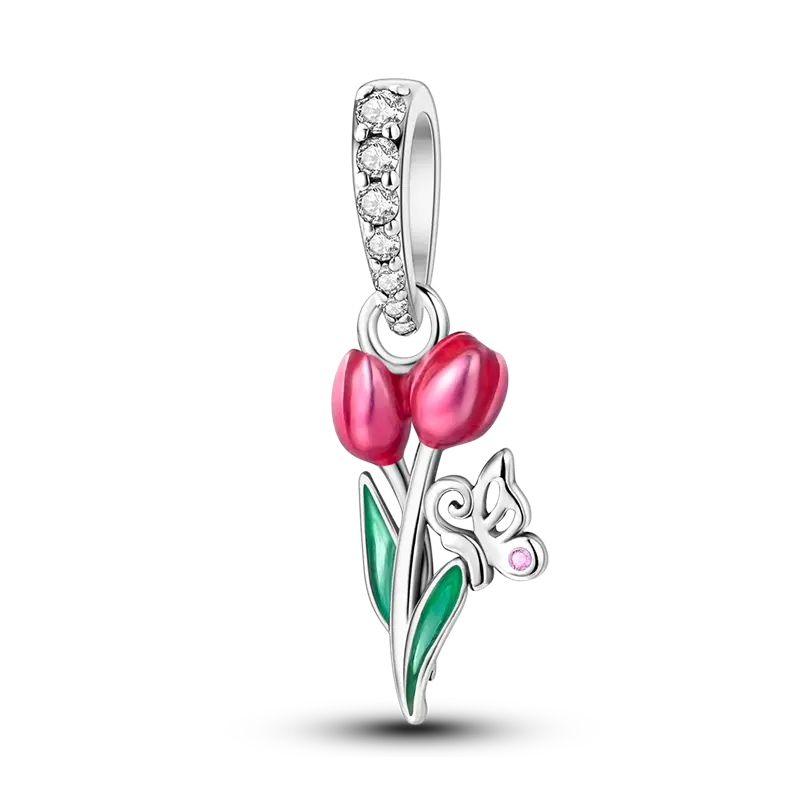 Pink tulip butterfly charm