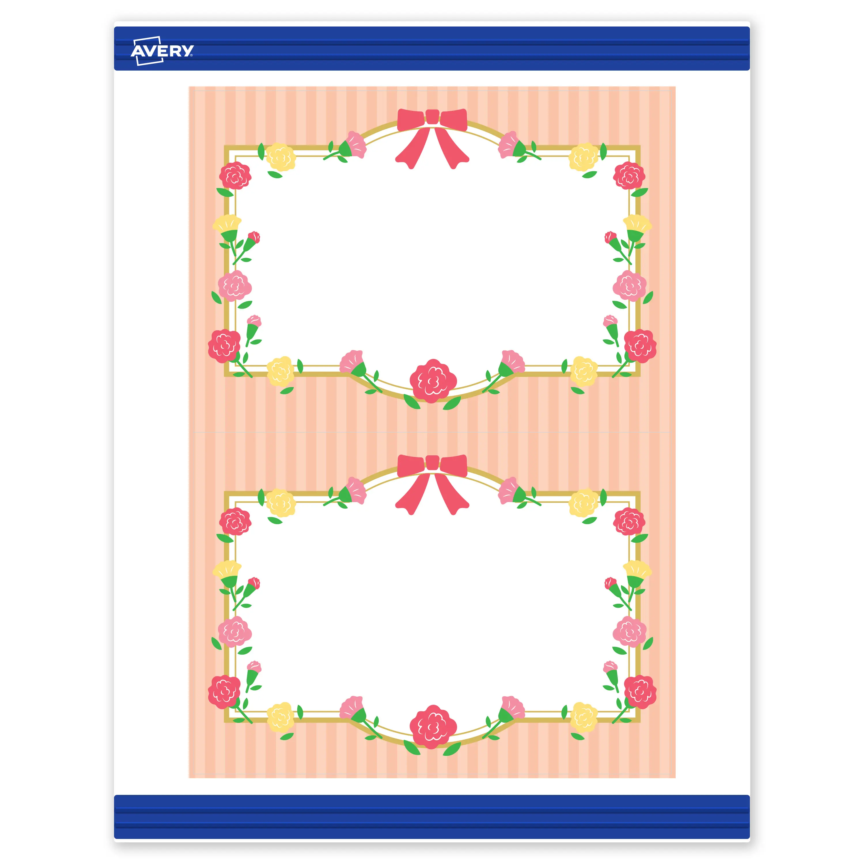 Avery® Printable Rectangle Invitation Cards, 5" x 7", Matte White, Sure Feed® Technology, Pre-printed Gold Frame, Ribbon, Roses & Stripes Design Great for Weddings, Laser & Inkjet Compatible, 40 Total