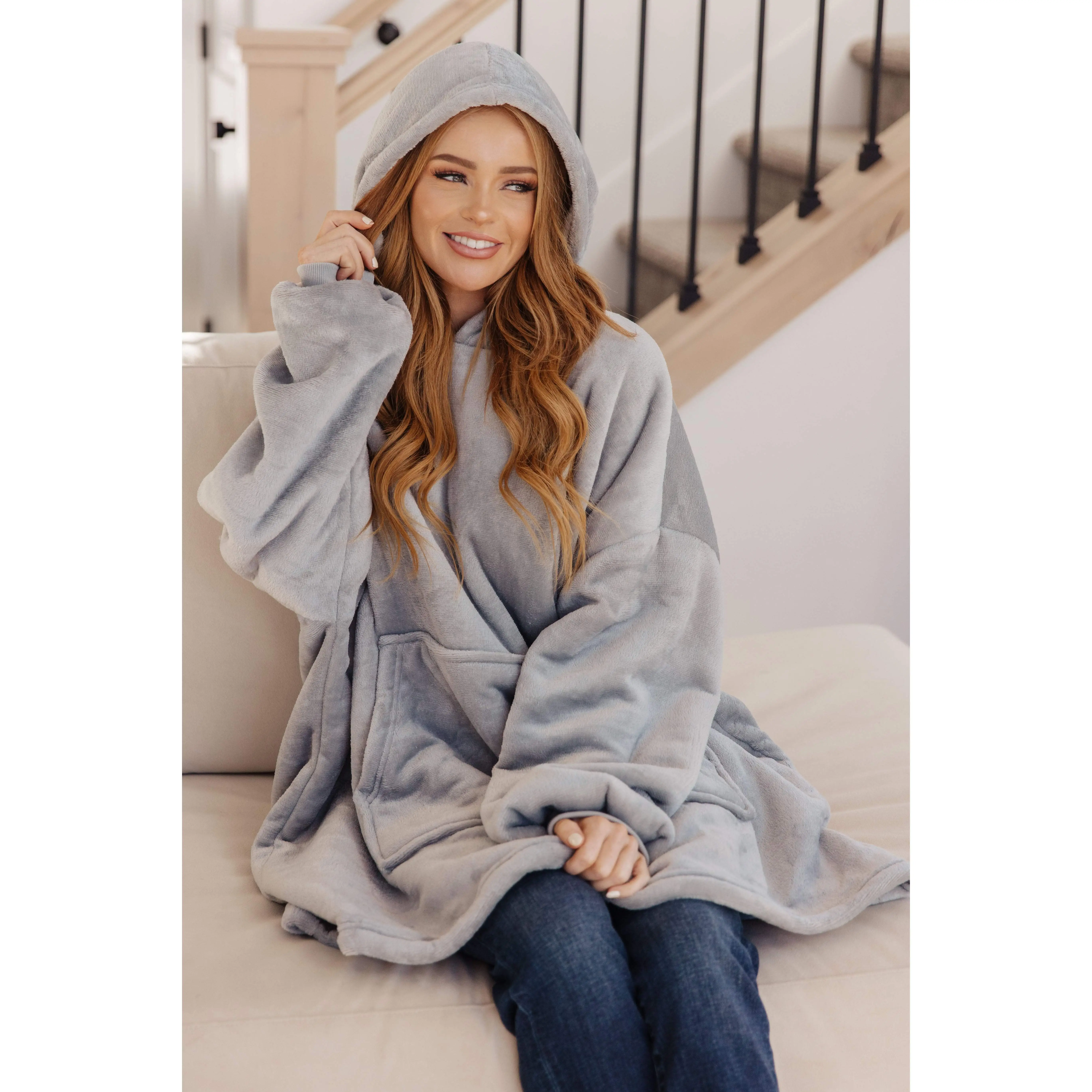 Oversized Velour Blanket Hoodie in Gray
