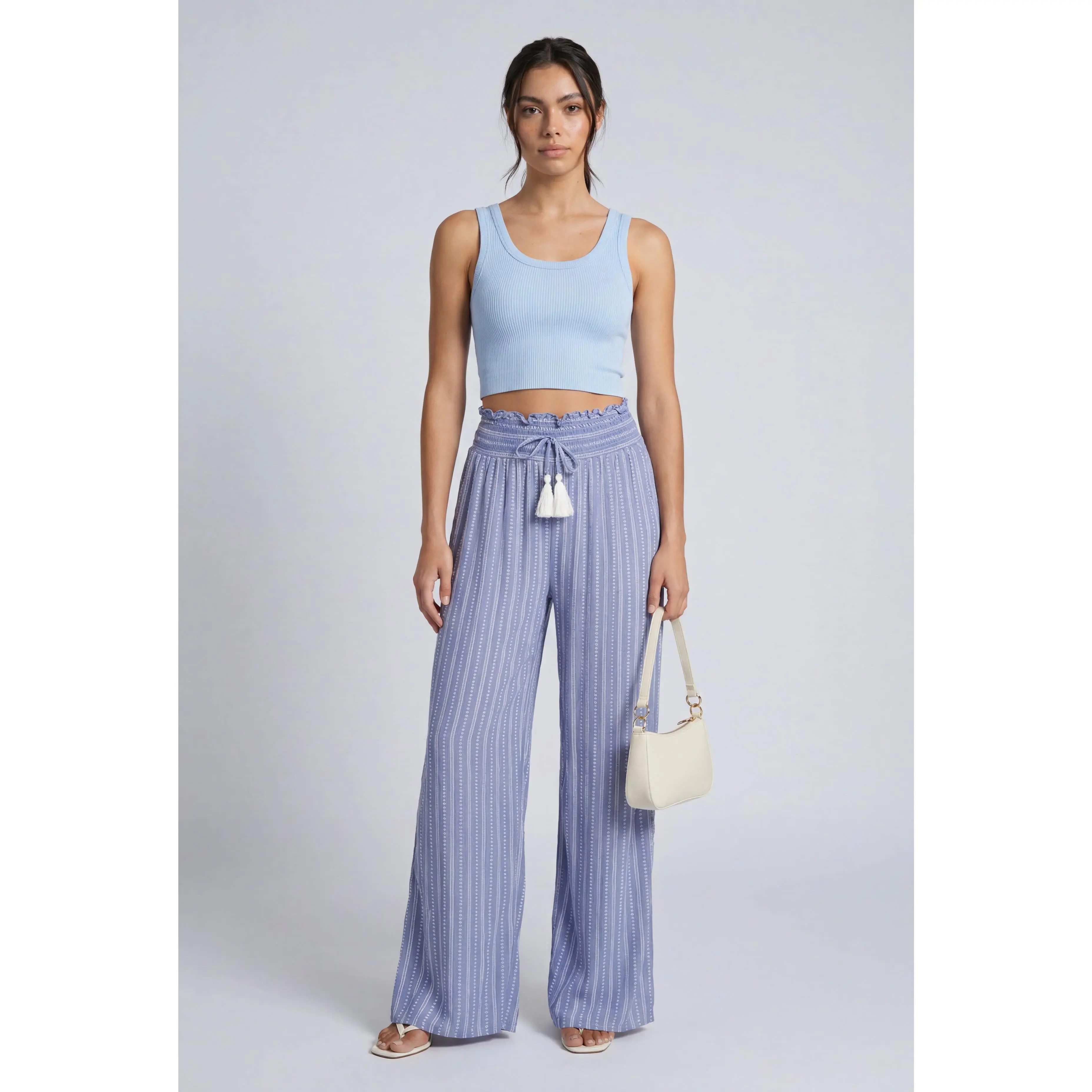 Striped Paper Bag Waist Pants