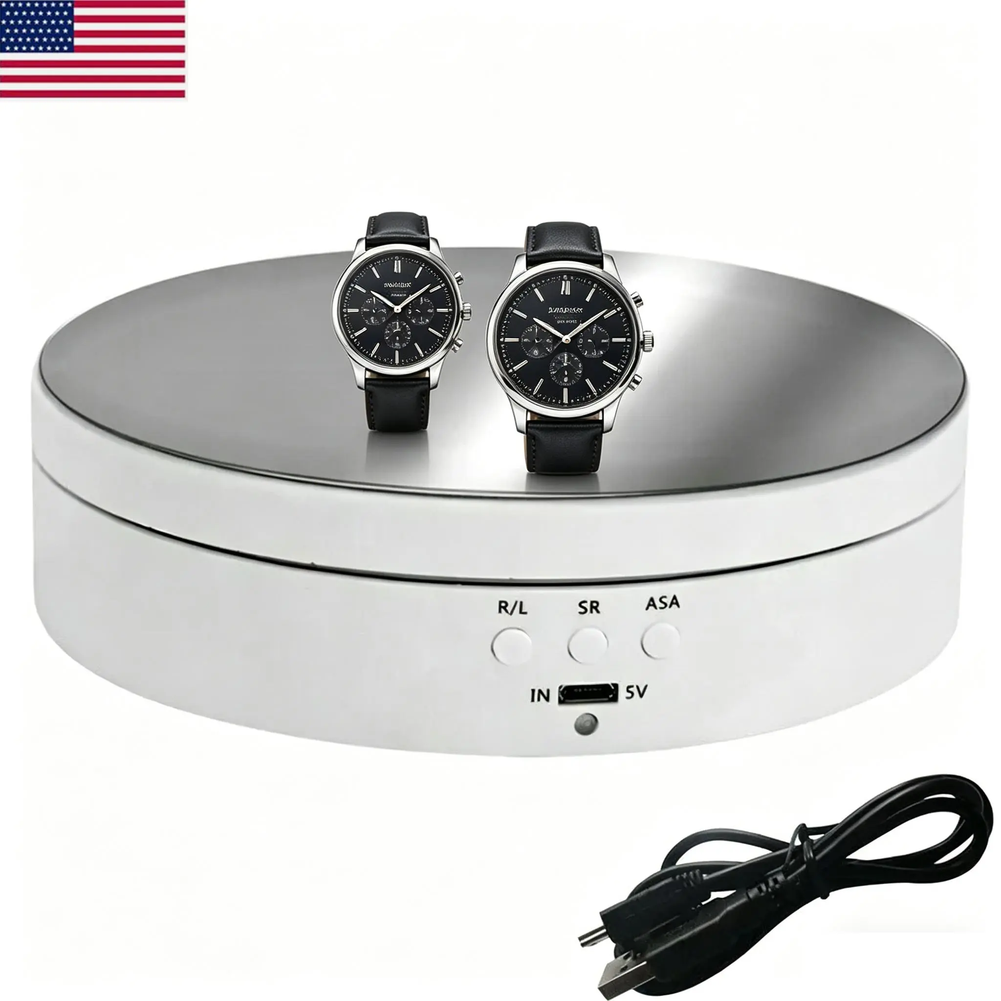 360° Motorized Spin Stand with Button - USB-Rechargeable, USB AC Power Compatible, 3 AAA Batteries Operated, Adjustable Speed & Angle, Portable, 6.6lbs Capacity, Quiet Compact Jewelry Photography Holder for TikTok Shoots, Home Display, Beginners