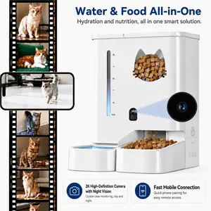 Automatic Cat Feeder with Camera 2K HD Video and 36Cups/8.5L & Gravity Water2-in-1 Set Large Capacity 5L Food Feeder 3.5L Water Fountain for CatsPets Small Dogs Puppies Kittens Summervibespetlovers
