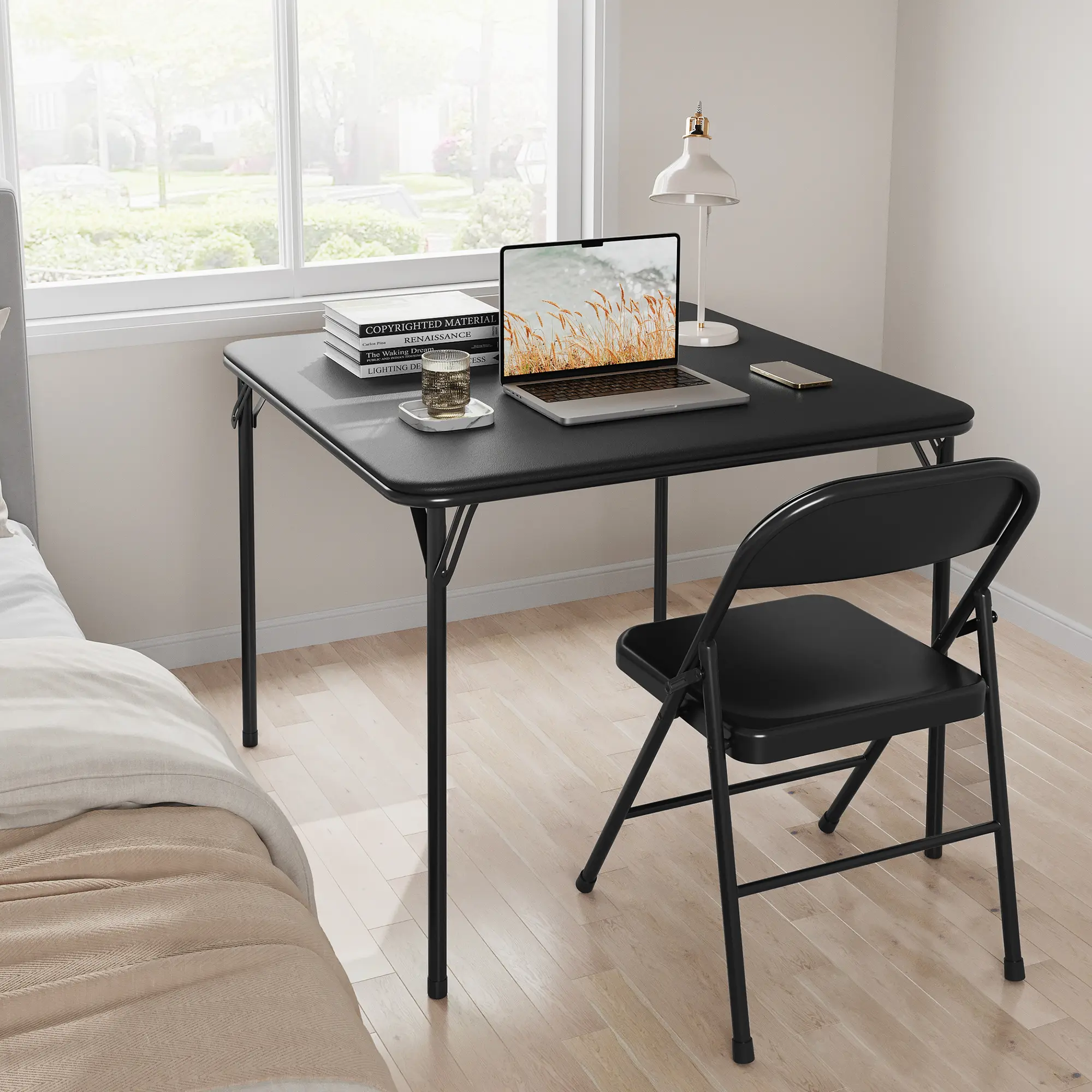 33.6 Inch Portable Folding Card Table, PU Cushioned Top, Water Resistant & Sturdy Metal Frame, Multi-Purpose Collapsible Table for Gaming, Dining, Camping & Parties, Table Only, Chairs Not Included