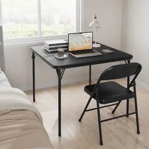 33.6 Inch Portable Folding Card Table, PU Cushioned Top, Water Resistant & Sturdy Metal Frame, Multi-Purpose Collapsible Table for Gaming, Dining, Camping & Parties, Table Only, Chairs Not Included
