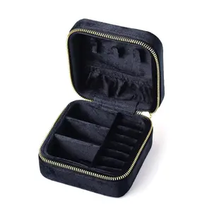 TAIMY Vintage Velvet Travel Jewelry Storage Ring Box Flip with Mirror Organizer Support Logo Custom Retro Green Jewelry Box