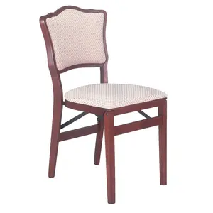 Set of 2 French Upholstered Back Folding Chair Cherry - Stakmore: Polyester Seat, Wood Frame, No Assembly Required