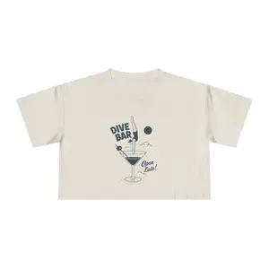 Dive Bar Crop Tee Women's Casual Summer Top Fitted Short Sleeve Crew Neck Cotton Blend Graphic Tee for Beach & Music Festivals