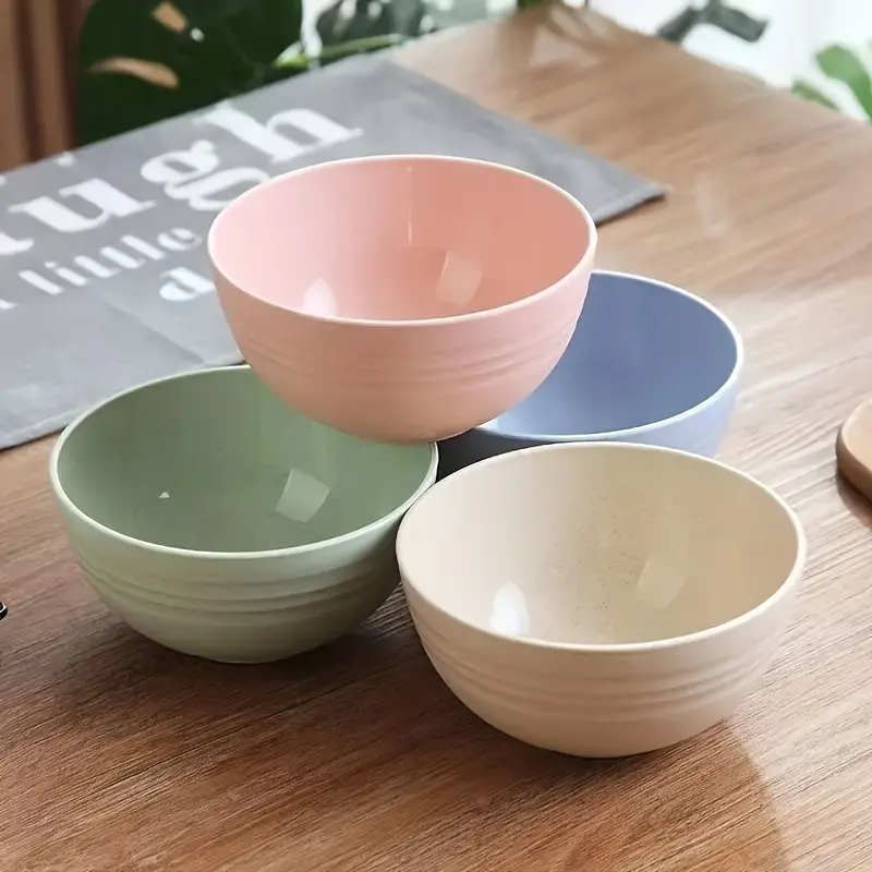 Wheat Plastics Composite Bowl Set, 4 Counts/set Modern Simple Bowl, Tableware for Eating and Drinking Soup Bowl, Anti-fall Snack Bowl for Restaurant, Kitchen Bowls, Salad Bowl Set