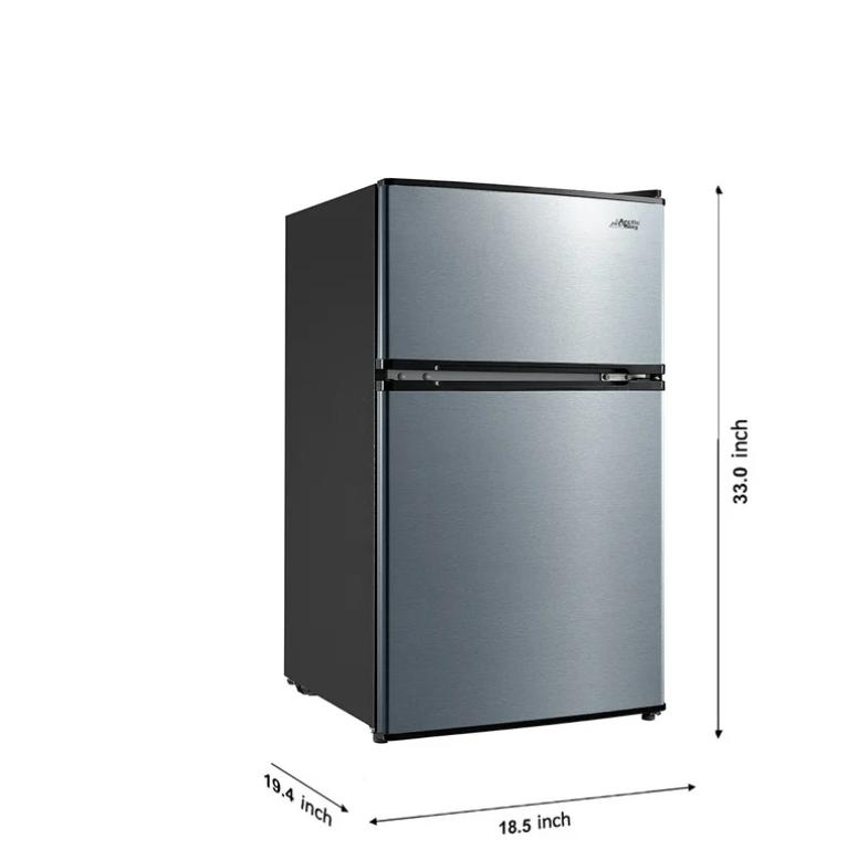 3.2 Cu ft Stainless Steel Mini Fridge with Freezer, Double Door, Frost-Free, Large Capacity, Adjustable Thermostat, dorms, or offices