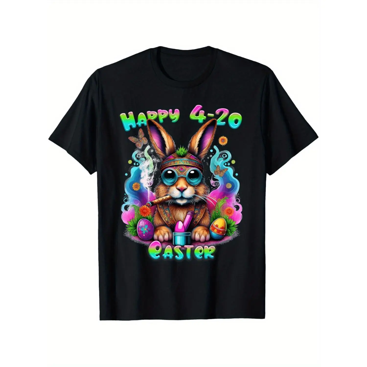 Women's Casual Short-Sleeve Streetwear T-Shirt - Joyful 420 Easter Bunny Smoking Design, Cotton Top Gift for Parents, Shortsleeve, Tshirt
