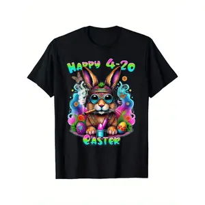 Joyful 420 Easter Bunny Smoking Funny Men Women Parents Friends Cotton T Shirt Gift