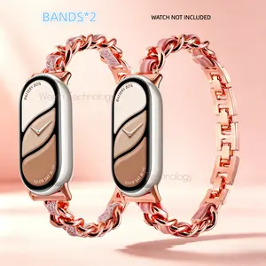 Metal bracelet strap suitable for Xiaomi Band 10/9/8 breathable replacement strap Mi Fit Band 9 smart watch strap women's wrist strap bracelet detachable metal chain tool free 2 sets