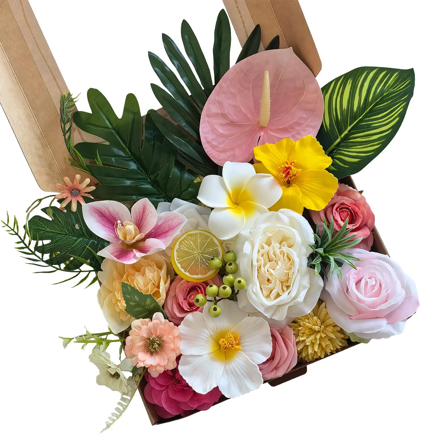 1 Pack Tropical Artificial Flowers, Plastic & Silk DIY Faux Flower Arrangement Box with Bendable Stems for Wedding Bouquets Table Centerpieces Home Party Decor