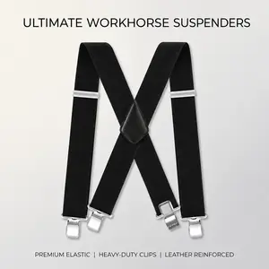 Adjustable X Back Mens Work Suspenders 2 Inch Wide Heavy Duty Elastic Straps with Sturdy Clips