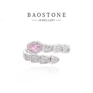 BAOSTONE Lab Created Artificial Gemstone 925 Silver Ring-Serpenti-#J248