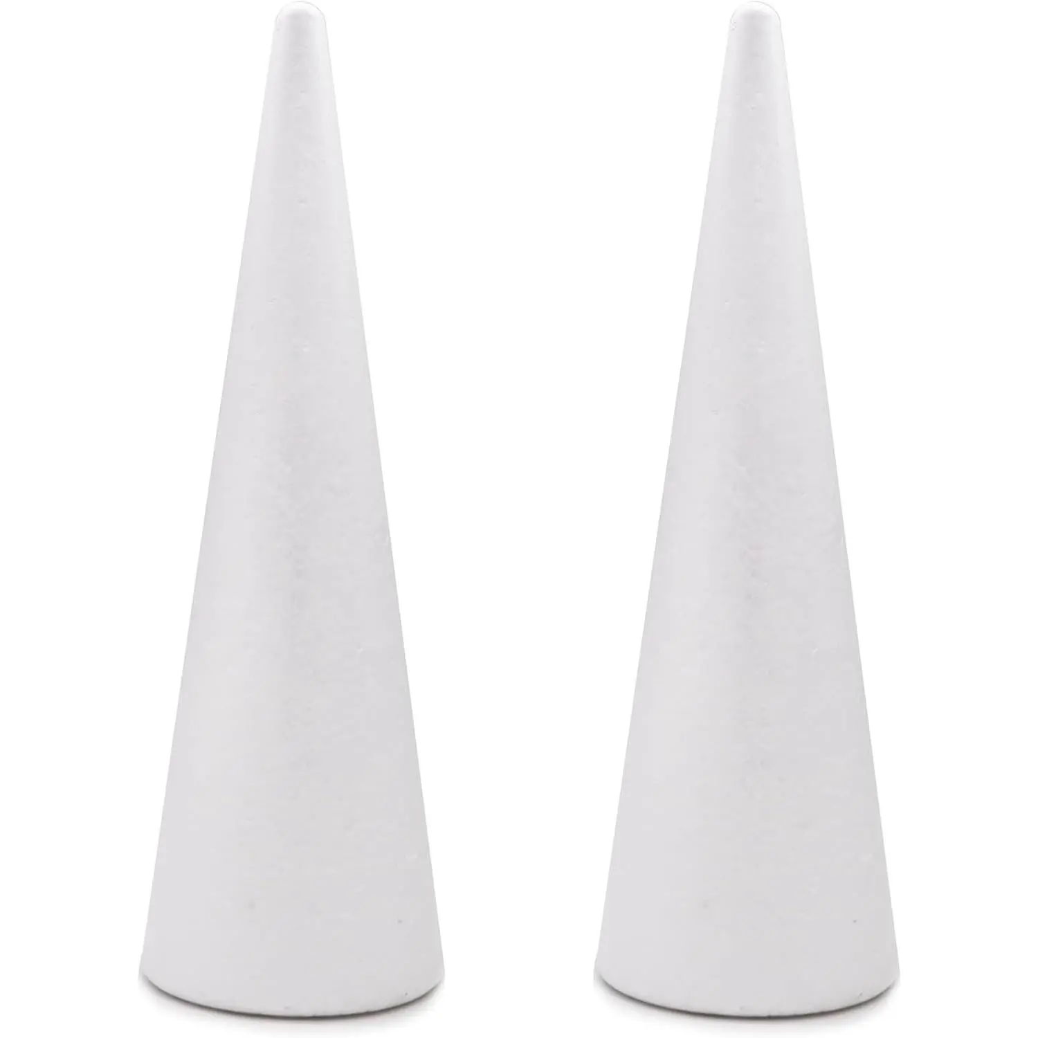 2-Pack Large Polystyrene Foam Craft Cones (4.56x15.7 in) - Festive Decor Supplies for Christmas Trees, Holiday Arts Projects, Wedding Table Centerpieces