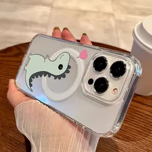 Phone Case: Cartoon Style Cute Dinosaur Heart Balloon, Durable Shockproof Hard Case, with Magnetic Ring for Wireless Charging, Compatible with iPhone 17 E Air Pro ProMax iPhone16 15 14 Plus 13 12 11 X XS XR