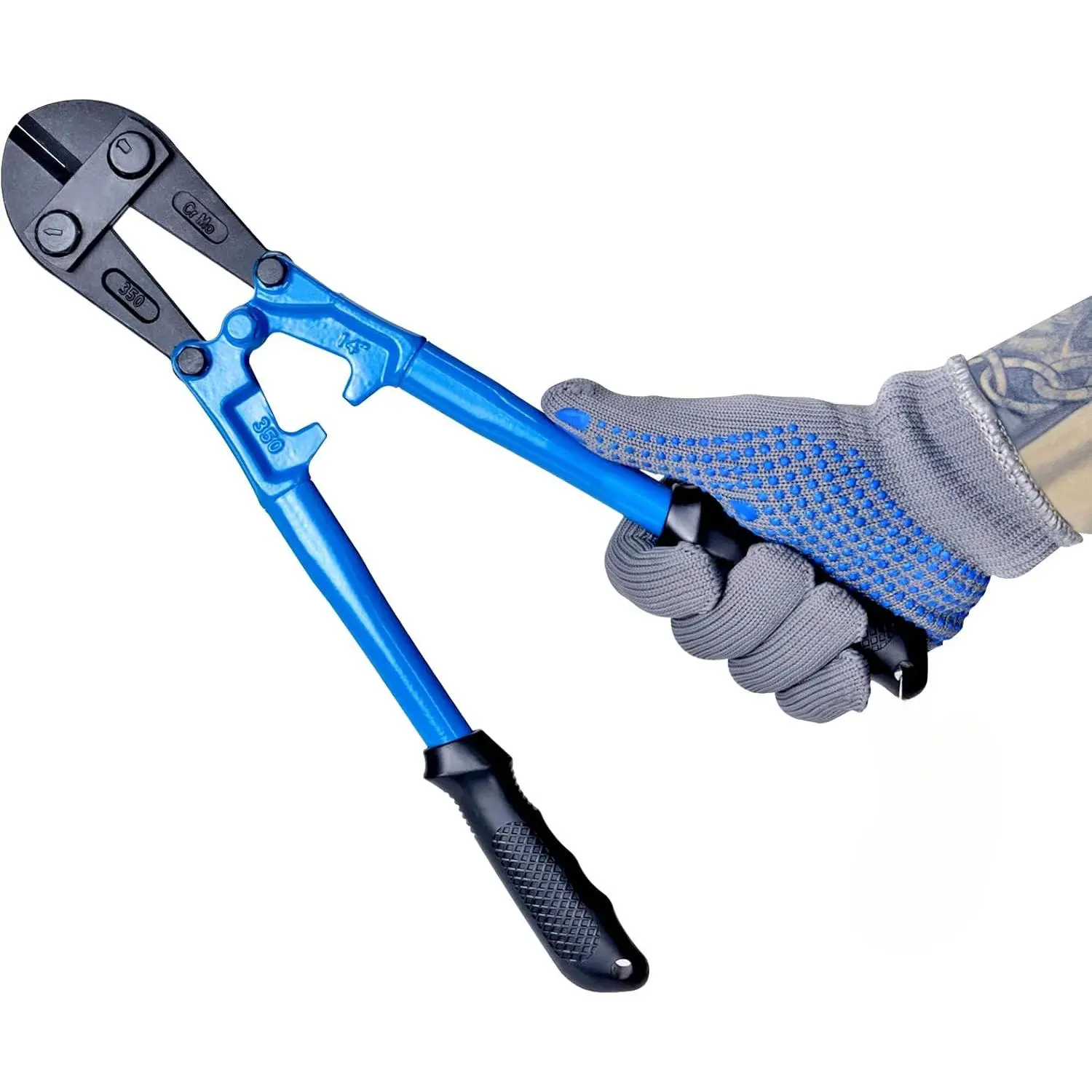 14in Heavy-Duty Bolt Cutter, Drop-Forged Cr-Mo Steel Adjustable Blade (42 HRC, 1/5in, Accurate Blade Alignment, High-Frequency Induction Quenched), Ergonomic Handles, 1.9lbs 350mm Cutter for Construction Jobsites, Rebar, Chains, Locks
