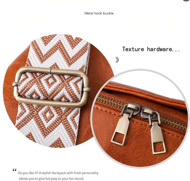 Women Chest Bag Sling Bag, Guitar Strap Small Crossbody PU Leather Satchel Daypack