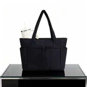 Puffer Tote Bag for Women , with Cup Holder & Laptop Compartment & Trolley Sleeve for Travel Lightweight Puffy Work Handbag Teacher Nurse Quilted Shoulder Bag for School Travel Gym crossbody  bag