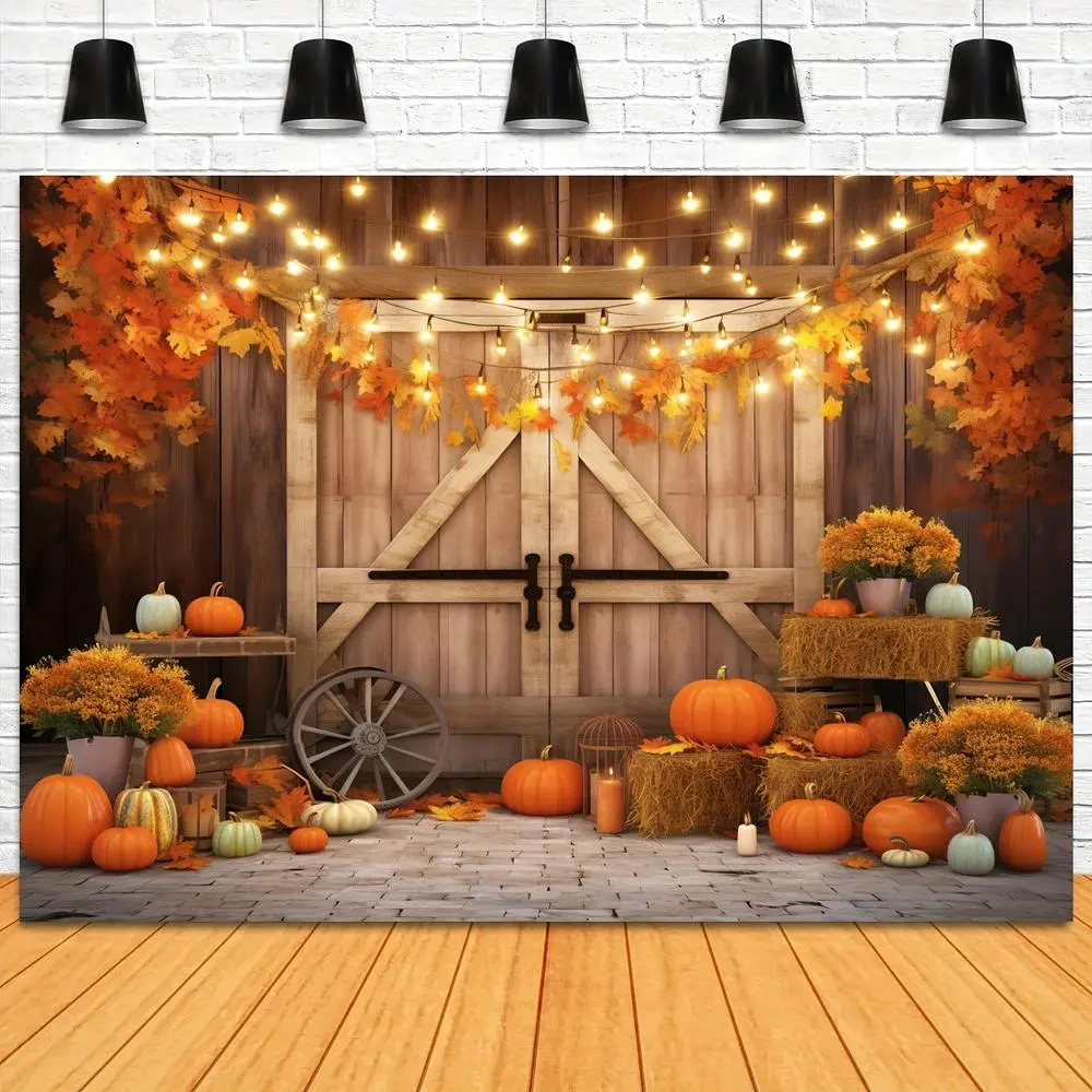 1pc 2D Flat Pastoral Thanksgiving Textile Backdrop - Autumn Harvest Barn Door Scene with Pumpkin, Maple Leaf Accents, Durable Hangable Indoor Wedding Fall Party Decor, Easy-Hanging Pole Banner, No Electricity Needed