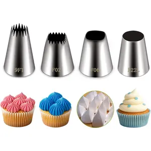 extra large piping tips set (F02 F06 9FT R22L), stainless steel round piping tip,large star square wide jumbo piping tips,eclair churro meringue for cake cupcake cookie decorating Bakeware Desserts