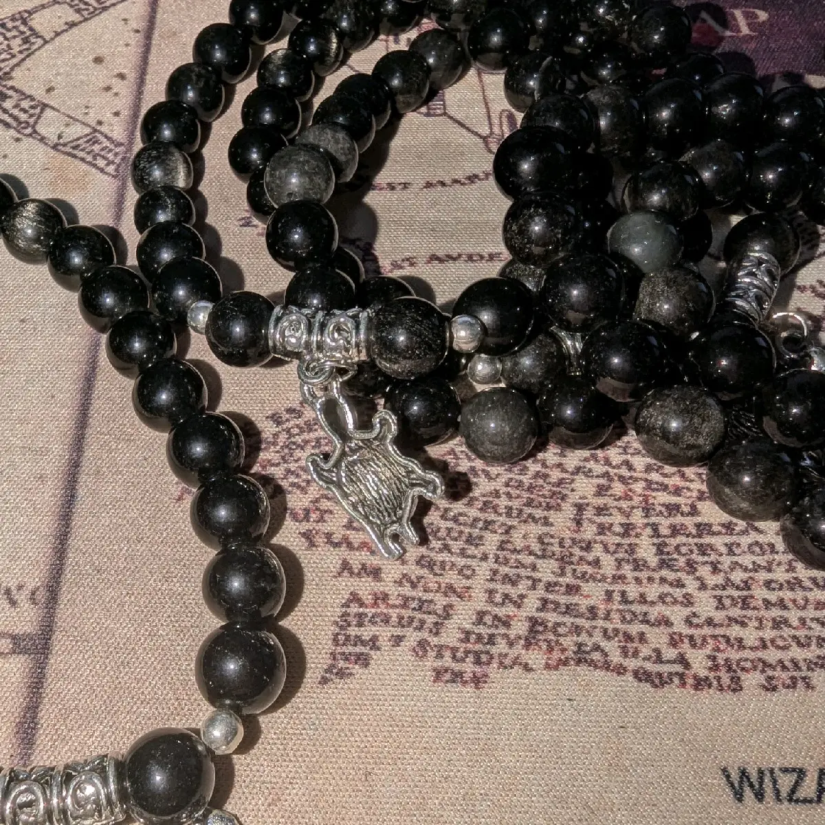 Silver obsidian or Pink Orca agate Sea Turtle charm crystal bracelet