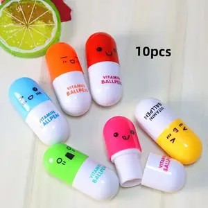 Random Color Novelty Pill Shaped Capsule Pen, 10pcs/set Cute Cartoon Pill Shaped Capsule Pen, Party Gift for Students & Teens, Aesthetic Pens