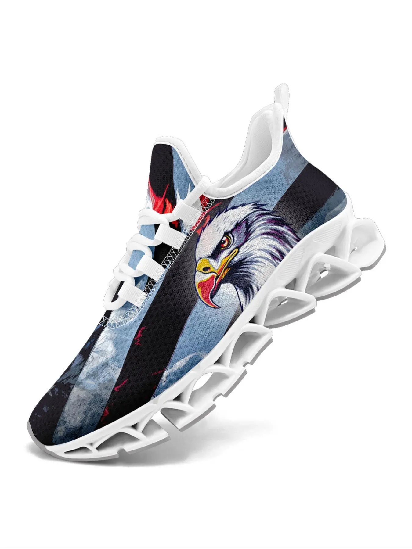 Men's Eagle Print Lace Up Front Sneakers, Casual Comfortable Breathable Sports Running Shoes, Gym Training Sport Walking Shoes