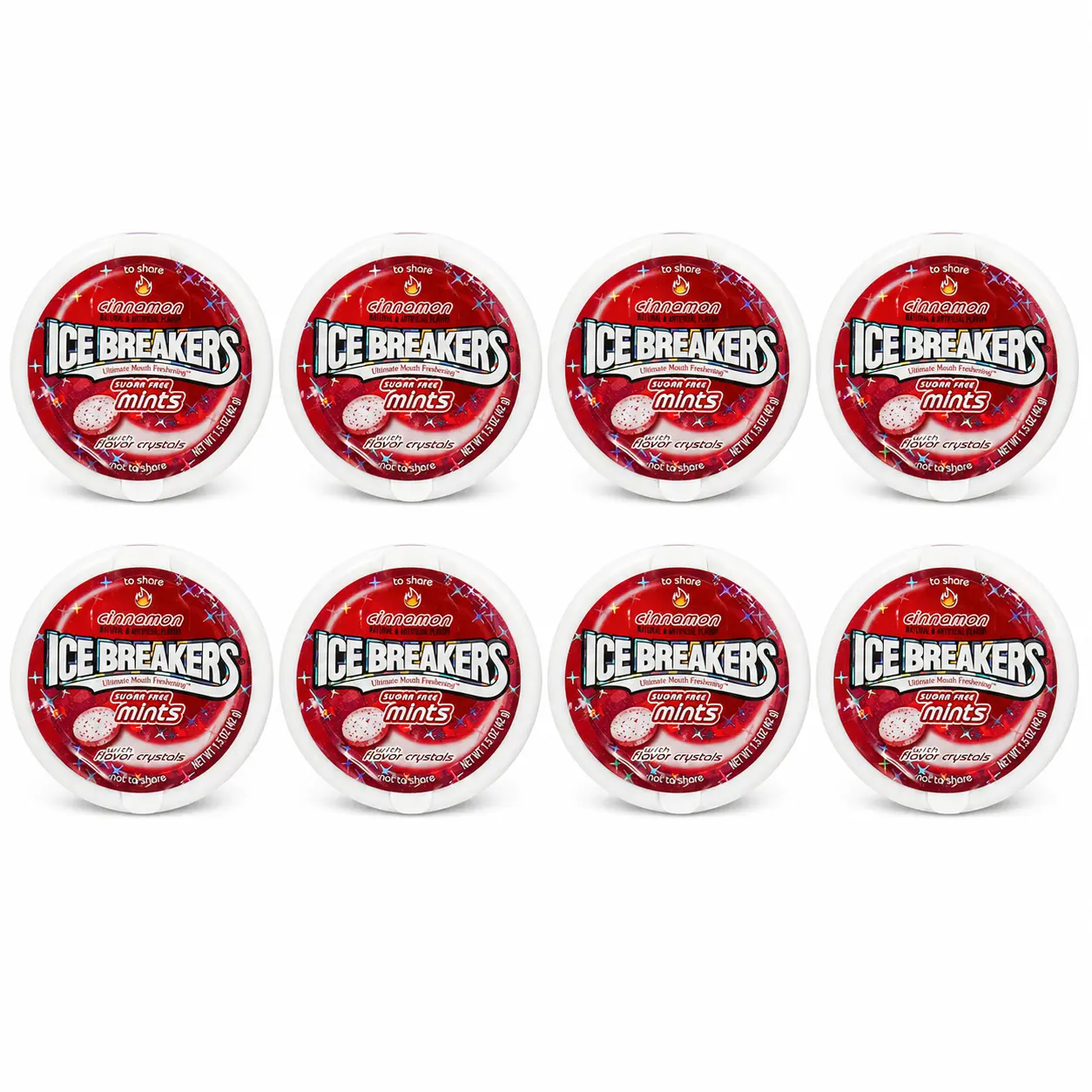 HERSHEY'S Ice Breakers Cinnamon Mints Tins - Set of 8 Sugar Free Snacks, Fresh Breath Candy for On-the-Go Use