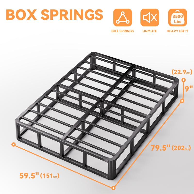 3500 lbs Enhanced Edition Heavy Metal Box Spring Bed Base Extra Large Mattress Base, Easy to Assemble and Noise Free, Compatible with Full/Queen/King Beds, Easy to Clean Fabric Cover,Bed with Storage,Headboard, Storage Bed, Double Bed Frame