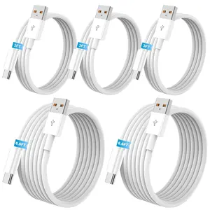5pack USB A to C Cable Type C Portable 60W【2 * 6.6Ft+3 * 3.3Ft】 Super Fast Charging 6A Quick Charger Cord, Compatible with iPhone 16/15,Galaxy S10 S9 S8 Plus, Note 10 9 8, V50 V40 G8 G7