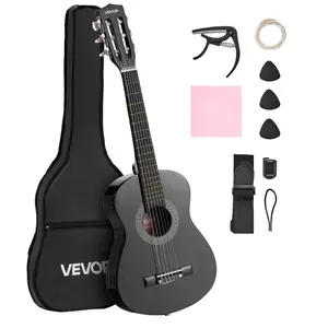 VEVOR Classical Guitar, 30 Inch, Wood Classical Guitar Starter Kit for Beginners, with Nylon Strings, Gig Bag, Strap, Tuner, Extra Strings, Picks, Capo, Basswood, for Kids Girls Boys Students, Black