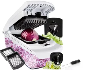 2-in-1 Multifunction Vegetable Chopper-Mandoline Slicer with Container, Manual Onion Dicer Food Cutter for Kitchen Meal Prep