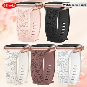 Floral Pattern Watch Band, 5 Counts/set Silicone Sport Watch Band, Soft & Breathable Watch Band for iWatch Band 38mm 40mm 41mm 42mm 44mm 45mm 49mm, Smart Watch Straps