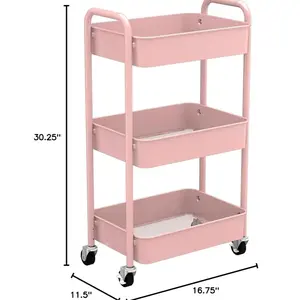 3-Tier Heavy-Duty Metal Rolling Utility Cart with Lockable Wheels Space-Saving Storage Organizer for Kitchen Bathroom Office Nursery & Classroom Easy Assembly Multi-Functional Trolley Narrow Spaces Adjustable Standing Shelf Bookshelf Rack