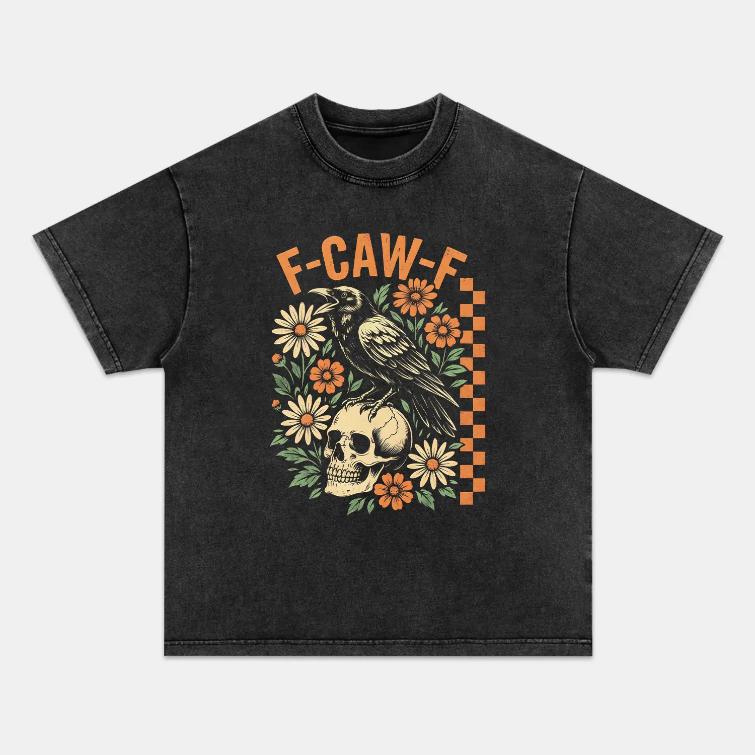 Unisex Menswear Distressed Print Round Neck Cotton T-Shirt - F-Caw-F Funny Crow Design, Regular Fit, Breathable Short Sleeve, Casual Comfort Top for Streetwear 091301