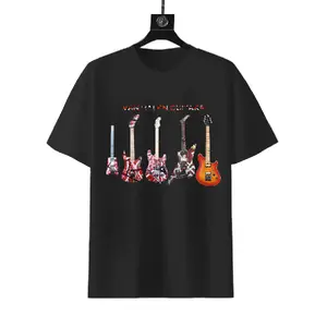 Van Halen Eddie Van Halen Iconic Guitars T-shirt, 180g Cotton Hard Rock Band Fan Tee, "Frankenstrat" Collection Short Sleeve Shirt