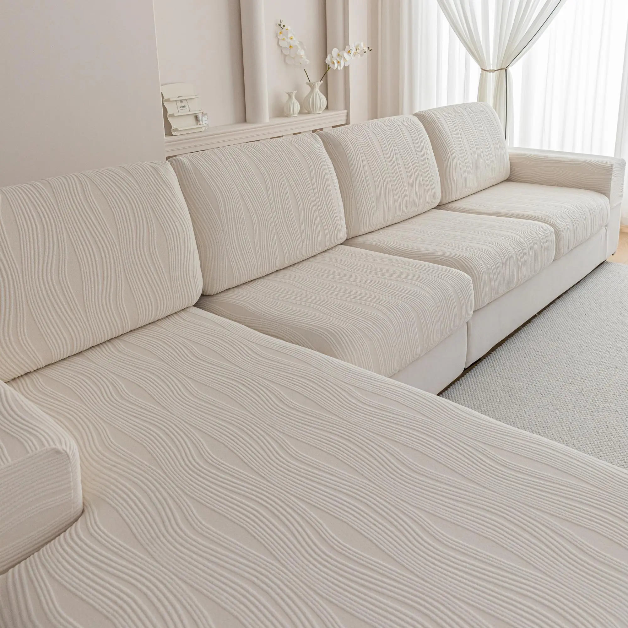 Solid Color Sofa Cover, 1 Count Non-slip Sofa Slipcover, Sofa Protector for Home Living Room, Sofa Protector for L-shaped Sofa