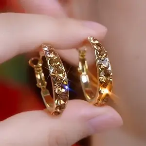 Elegant Vintage-Inspired Coffee Brown Cubic Zirconia Hoop Earrings for Women - 925 Silvery Post, Perfect for Daily Wear & Gifting