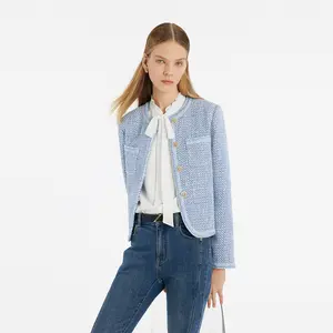 Single-Breasted Round Neck Women Jacket Tops Clothing